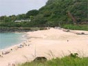 [ The usually scenic Waimea Bay, currently serving as a temporary road. ]